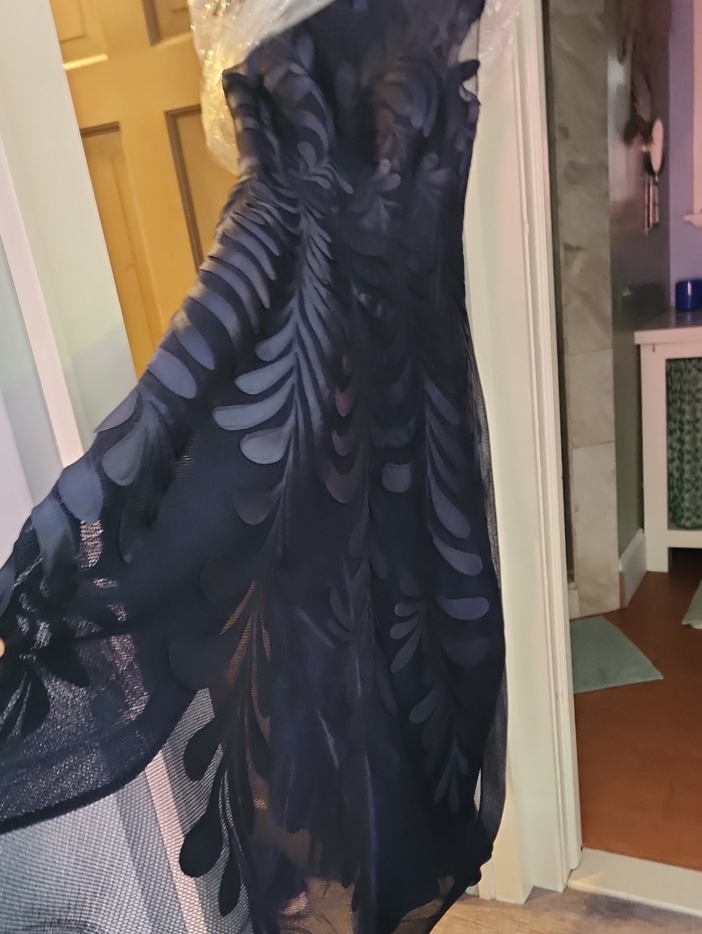Elegant Navy Leaf-Pattern Maxi Dress